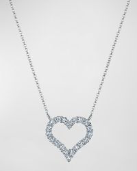 18K Gold Shared Prong Round Diamond Heart Pendant 16" Necklace, 1.30tcw