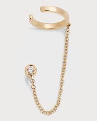 14k Gold Ear Cuff with Bezel Diamond Chain, Single