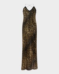 Jaguar-Print Sequined Backless Maxi Slip Dress