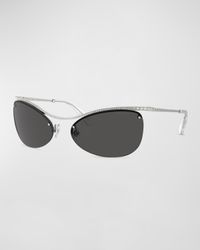Matrix Crystal Embellished Metal Wrap Sunglasses