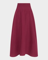 Penelope Pintuck Drop-Waist Maxi Linen Skirt