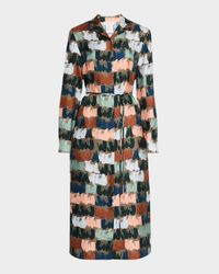 Paint Stroke-Print Silk Midi Shirtdress