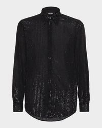 Men's Sheer Sequin Pinstripe Dress Shirt