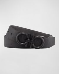Men's Reversible Textured Leather Belt with Beveled Gancini Buckle