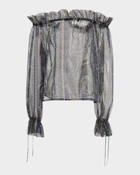 Metallic Paisley Ruffle Off-The-Shoulder Blouse