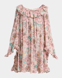 Ruffle-Trim Silk Mini Shift Dress