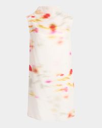 Blossom Flower Organdy Funnel-Neck Mini Dress