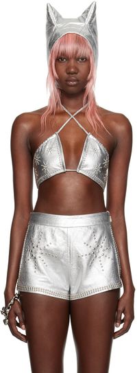 I'm Sorry by Petra Collins SSENSE Exclusive Silver Mimi Wade Edition Leather Bikini Top