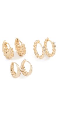 By Adina Eden Solid Twisted Huggie Earrings Combo Set Gold One Size