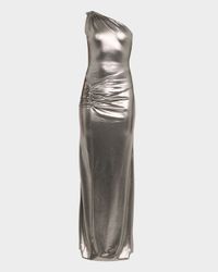 Ruched One-Shoulder Metallic Jersey Gown