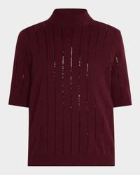 Sequin-Stripe Cashmere Top