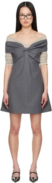 SHUSHU/TONG Gray Bow Off Shoulder Minidress