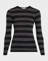 Merino Superfine Striped Rib Knit Sweater