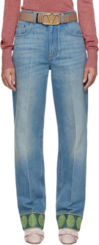 Valentino Jean bleu à garnitures à motif en jacquard
