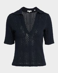 Knit Elbow-Sleeve Polo Top