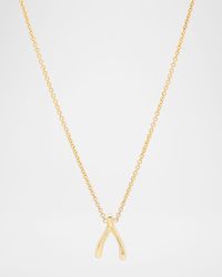 18k Yellow Gold Mini Wishbone Pendant Necklace on 14k Chain