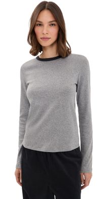 Vince Heather Tipped Long Sleeve Crew Tee Off White Combo M