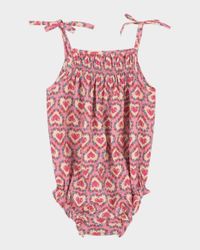 Girl's Vivian Heart-Print Bubble Romper, Size 3M-18M