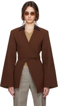 Tory Burch Brown Asymmetrical Pique Wrap Blazer