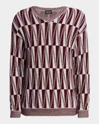 Men's Jacquard Stitch Cashmere Blend V-Neck Sweater