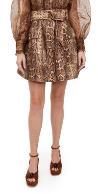 Zimmermann Hypnotic Utility Mini Skirt Toffee Snake 0