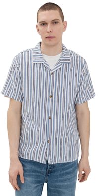 Rhythm Vacation Stripe Short Sleeve Shirt Blue XXL