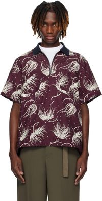 sacai Polo bourgogne à motifs fleuri et à pois imprimés