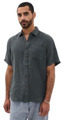 Faherty Palma Basketweave Linen Shirt Washed Black S