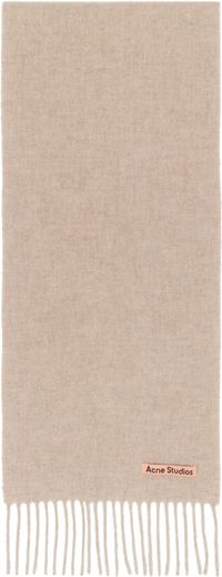 Acne Studios Écharpe fine beige en laine à franges