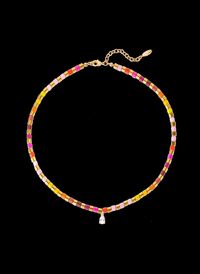 Hipanema - Collier avec perles et pampille en crystal - Taille Unique - Rose