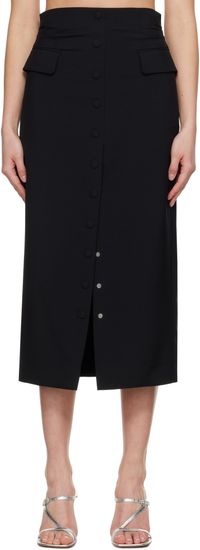 Dries Van Noten Black Wool Midi Skirt