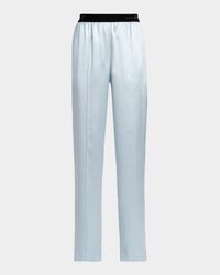 Stretch Silk Satin Straight-Leg Pull-On Pants