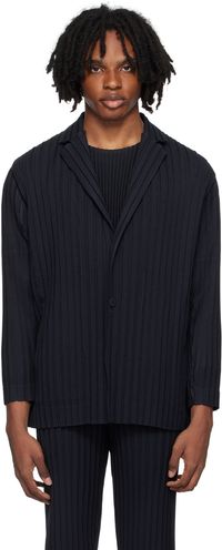 Homme Plissé Issey Miyake Veston Ensemble bleu marine à plis ronds