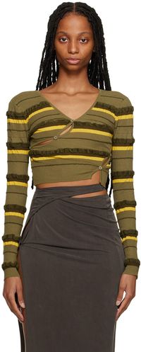 JACQUEMUS Green Le Raphia 'Le Cardigan Tordu' Cardigan