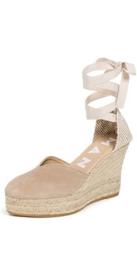 Manebi Heart Shaped Wedge Espadrilles Vintage Taupe 40