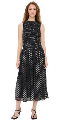 endless rose Smocked Drop Waist Polka Dot Maxi Dress Black/White S