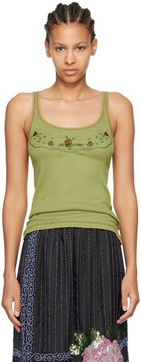 Bode Green Dahlia Tank Top