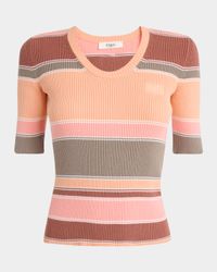 Striped Crewneck Rib Knit Cotton Top