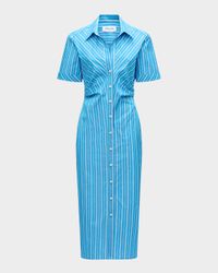 Lou Pleated Striped Cotton Midi Shirtdress
