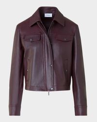 Zip-Front Perforated Leather Jacket