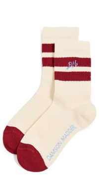 Damson Madder Sporty Calf Length Socks Cream/Red One Size