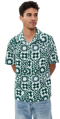 Wax London Sketch Geometric Didcot Shirt Green / White L