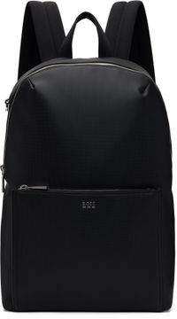BOSS Black Grained Faux-Leather Backpack