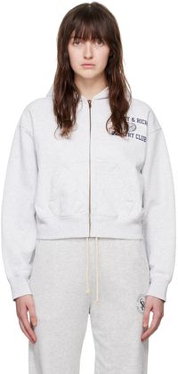 Sporty & Rich Pull à capuche gris à armoiries de style collégial