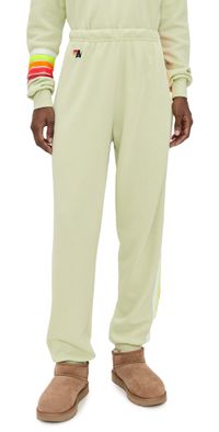Aviator Nation 5 Stripe Sweatpants Lime Cream/White Neon S