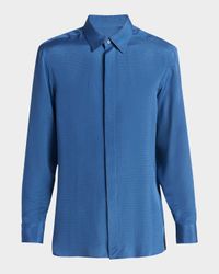 Men's Silk Jacquard Micro-Dot Concealed-Placket Sport Shirt