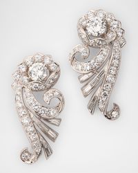 Estate Platinum Diamond Leaf Ribbon Spray Earrings