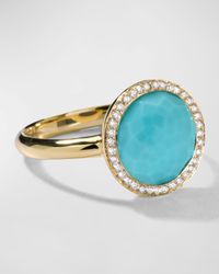 18K Yellow Gold Lollipop Turquoise and Diamond Statement Ring