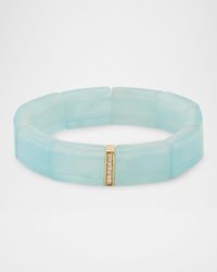 Small Single Row Pave Spacer on Aquamarine Rectangle Bead Bracelet