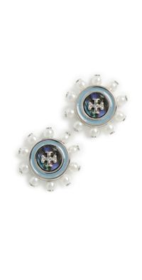 Tory Burch Crystal Stud Earrings Blue/Pearl One Size